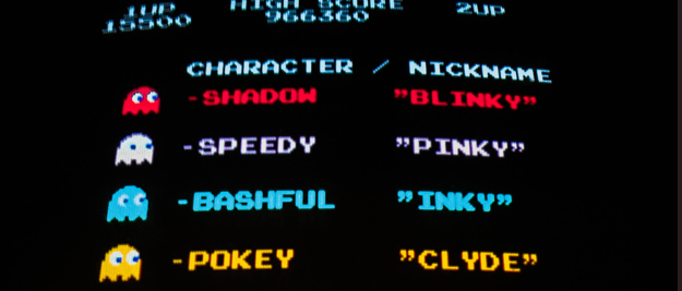 Pac-Man character selection screen showing ghost characters